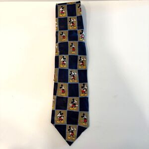 THE DISNEY STORE Vintage 90s Silk Mickey Mouse Gold Blue Neck Tie